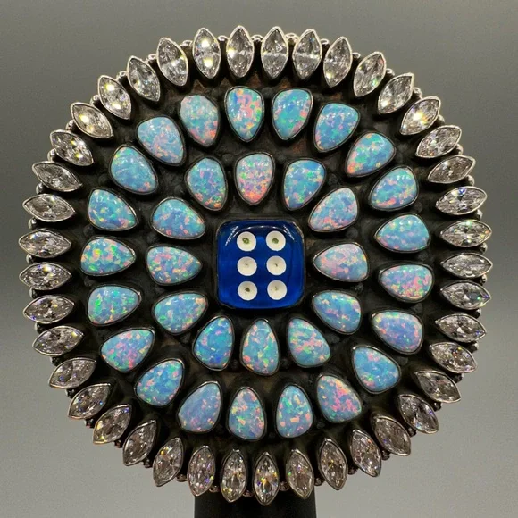 ‼️ MASSIVE ‼️ CZ Blue Opal Dice 🎲 Sterling Silver 925 Handmade Ring Southwestern - Picture 4 of 13